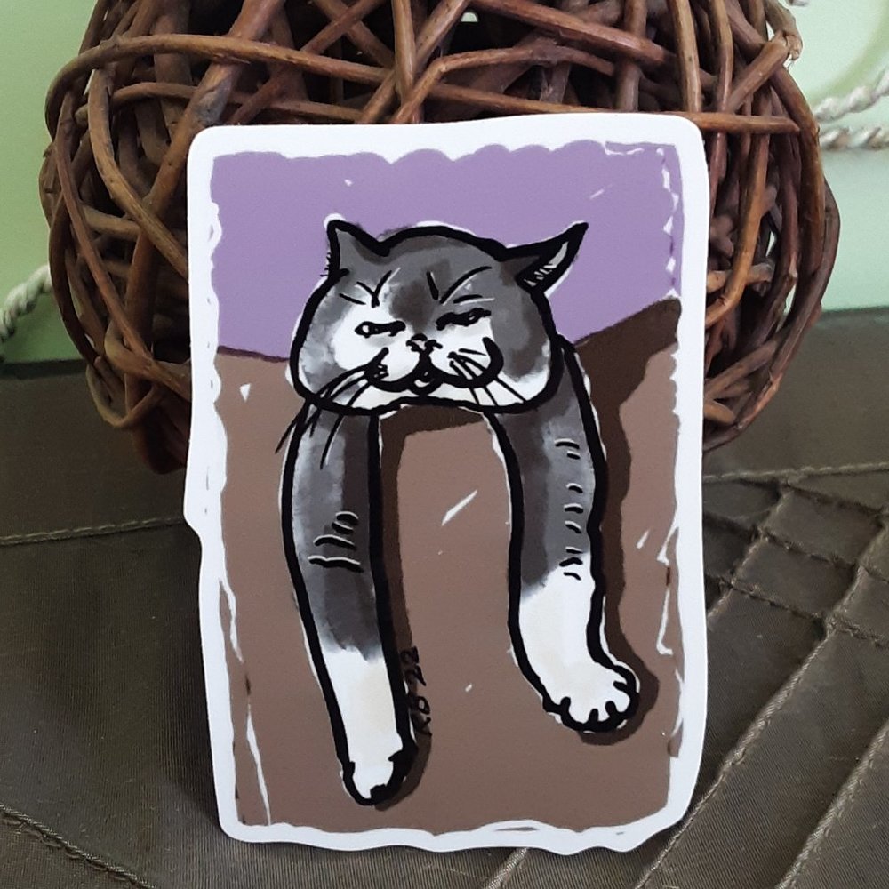 COUCH CAT My Original Illustration Signed Made Into A Die-Cut Sticker